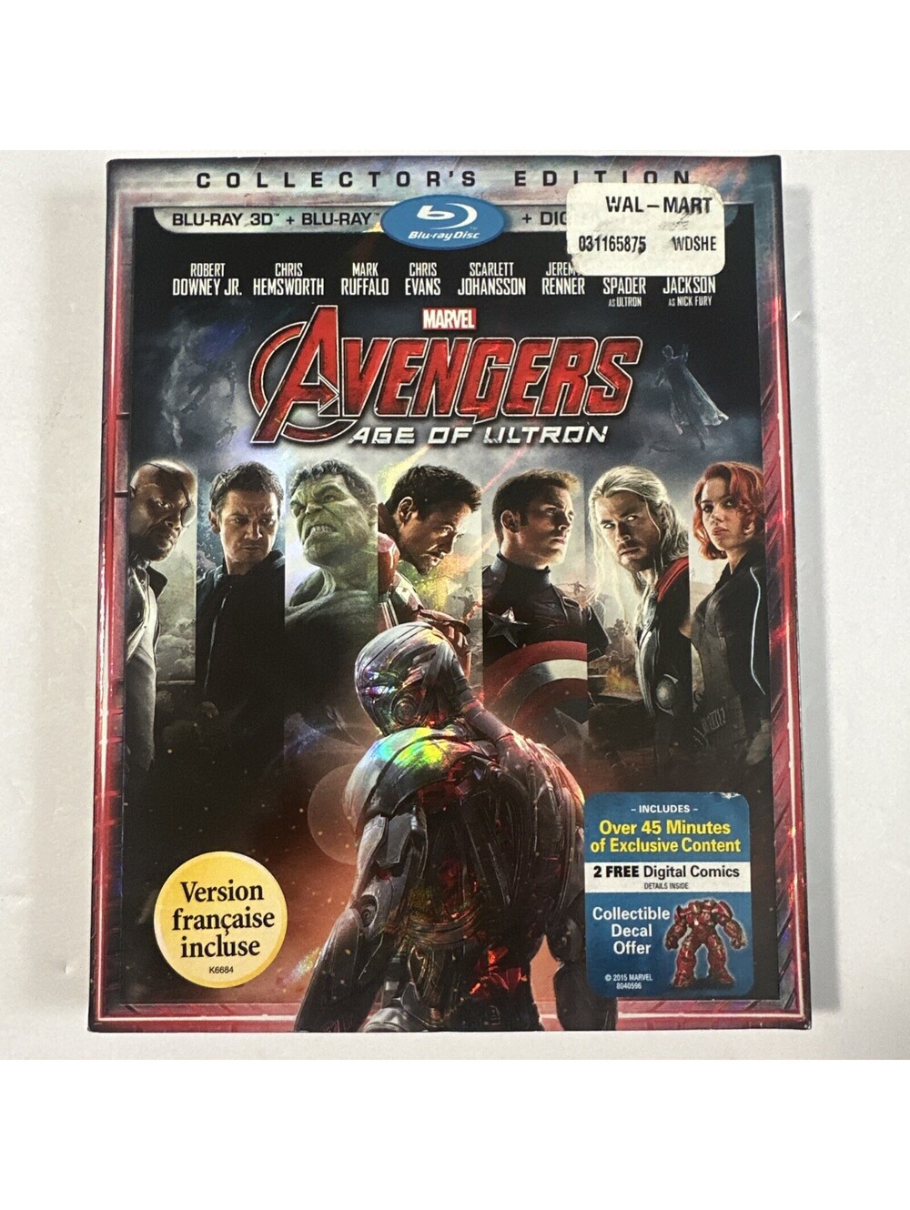 Avengers Age of Ultron Collector's Edition 3D Blu-ray + Blu-ray w/ Slipcover